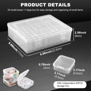 30 Grids Bead Organizer Box Bead Storage Clear Plastic Organizer Box with 1 Sheet Label Containers Storage Organizer for Beading Jewelry Making Diamond Arts Screws (White)