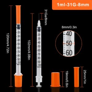 31g 1cc 5/16 Inch-8mm Syringes Compatible U-100 Accurate Measuring for Liquid Individually Sealed Packaging (Pack of 20)