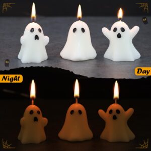 12 PCS Halloween Ghost Candles Spooky Candles White Floating Candles Halloween Decorative Tabletop Candle White Dripless Wax Burning Candles for Halloween Party