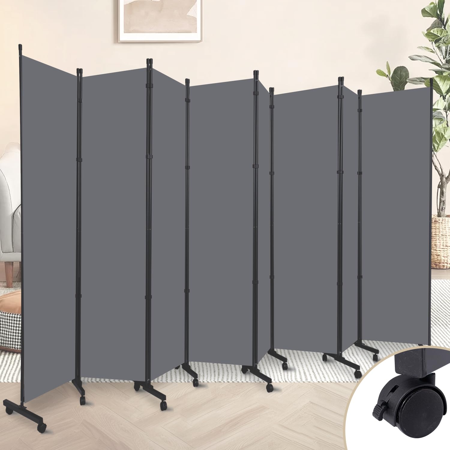 Room Divider 8 Panel Room Dividers/Wheels, Fabric Room Divider Panel for Office Room Partitions and Dividers, Portable Partition Wall Divider for Room Separation, Flexible Privacy Screen Indoor