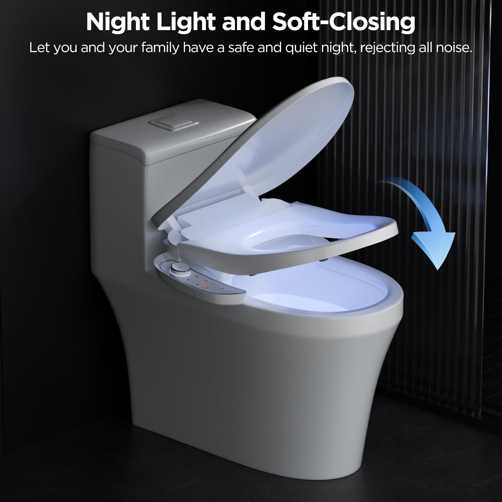 Electric Bidet Toilet Seat with Wireless Remote - Elongated Heated Bidet Toilet Seat - Bidet Warm Water with Dryer - Luxury Bidet Toilet Seat with Soft-Closing - LED Nightlight - Self-Clean Nozzle