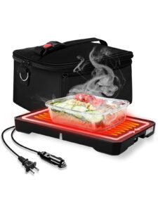 sohida portable heated lunch box, 12v/24v/110v conduction heating portable food warmer for adults, mini portable microwave 9.06"x6.61"x0.98" with carry bag, easy to use car food warmer