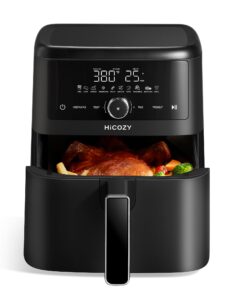 hicozy 10-in-1 air fryer, 6qt family size, flash crisp technology, 400f for hot & crispy results in minutes, roast, reheat, dehydrate & more, black