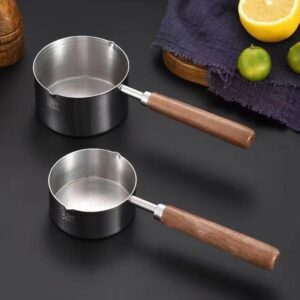 Stainless Steel Sauce pan, Mini Milk Warmer Pot Soup Pan with Wooden Handle,Hot Oil Small Pot Household 304 Stainless Steel Oil Splash Pan,Small Saucepan for Butter Warmer Heating Milk Cooking Sauce