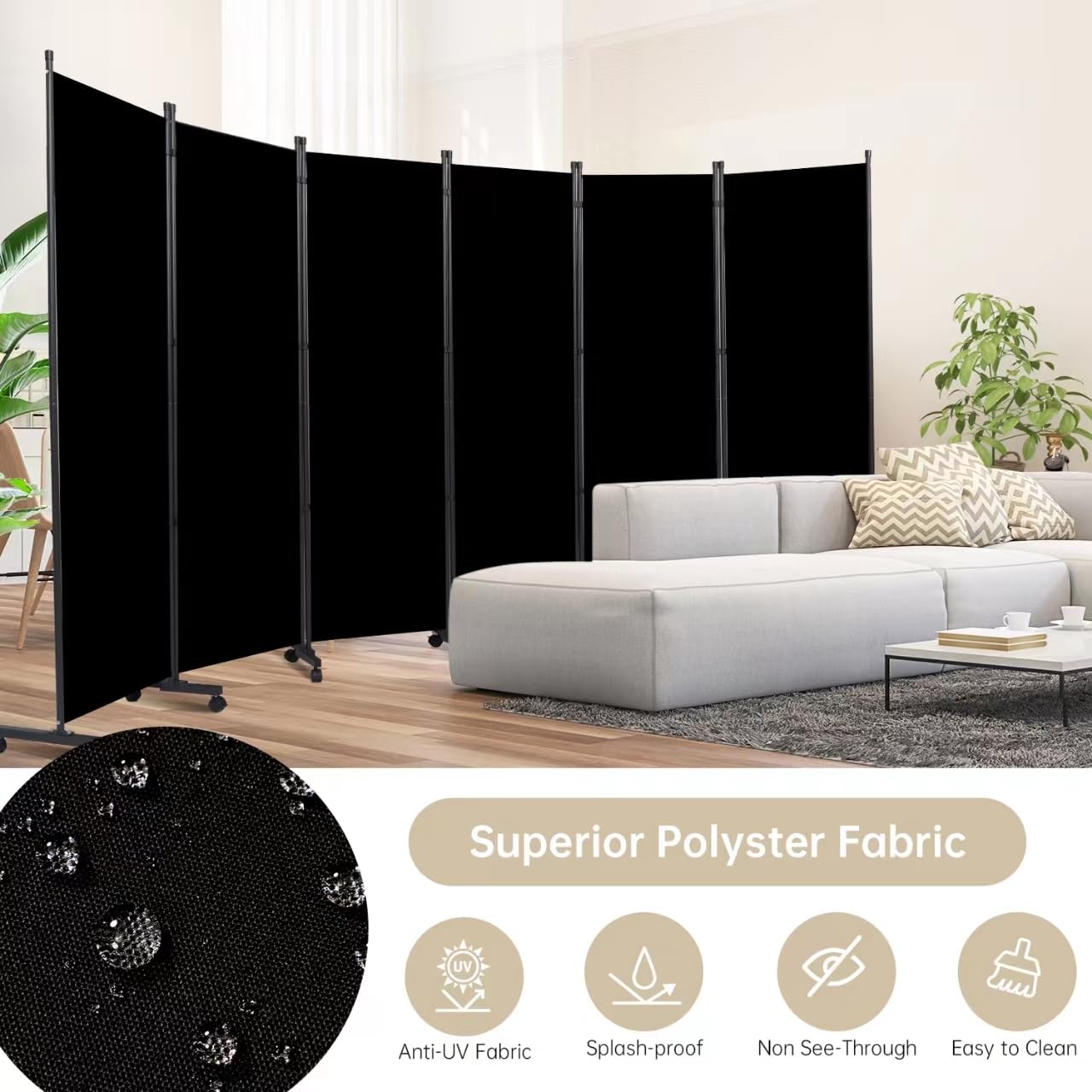 Room Divider 6 Panel Room Dividers/Wheels, Fabric Room Divider Panel for Office Room Partitions and Dividers, Portable Partition Wall Divider for Room Separation, Flexible Privacy Screen Indoor