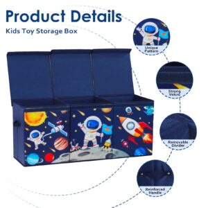 Large Toy Box Chest Organizer with Flip Lid for Kids, Collapsible Oxford Toy Storage Box with Handles for Boys Girls, Sturdy Waterproof Storage Organizer for Bedroom Playroom Nursery, 37.7×12.5×15.7''