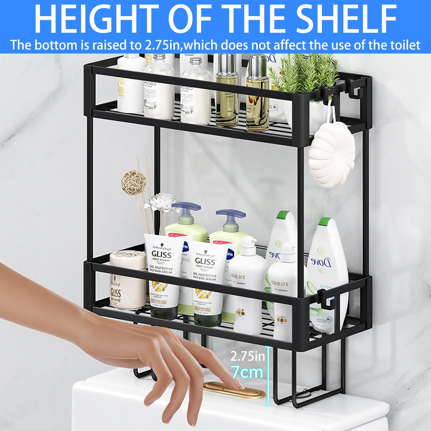 Bathroom Organizers and Storage,Over The Toilet Storage, Over Toilet Shelf Organizer,Behind Toilet Tank Bathroom Organizer Storage for Space Saving