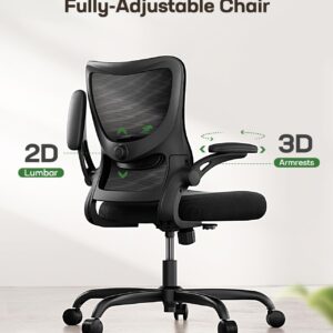 Marsail Office Chair Ergonomic Desk Chair with 3 Ways PU Armrests and Adjustable Lumbar Support Breathable Mesh Computer Chair Executive Rolling Swivel Comfy Task Chair for Home Office Gaming