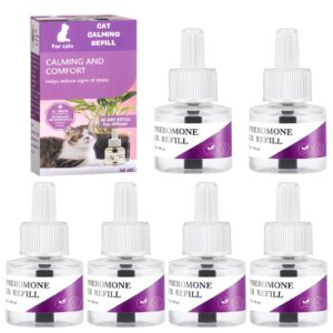 g · peh cat pheromones calming diffuser refill, 6 pack cat calming diffuser refills kit, relieve anxiety stress 180 days for cats calm, 48ml fit all common diffusers plug in