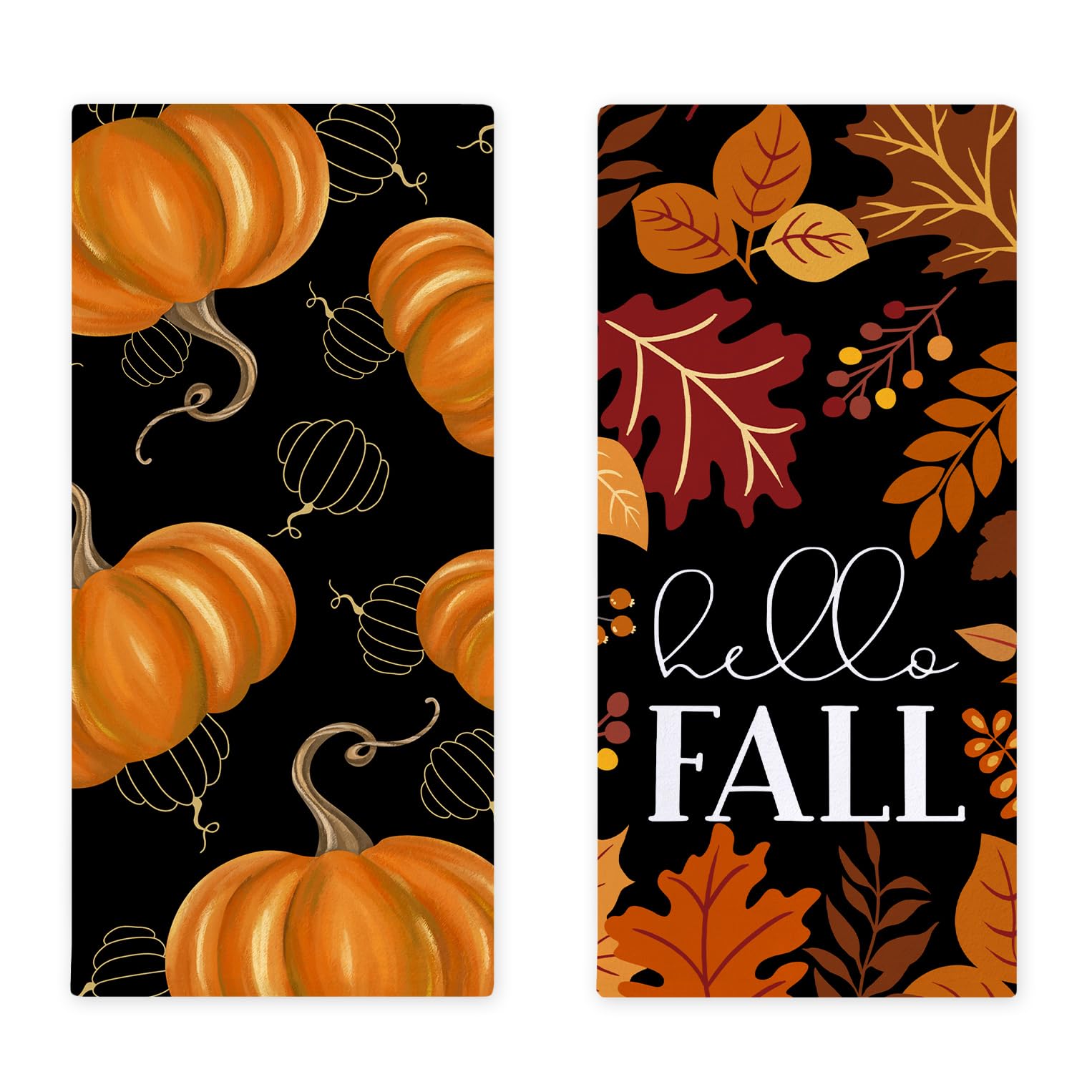 Fall Thanksgiving Pumpkin Kitchen Dish Towels Set of 2, Autumn Maple Leaves Absorbent Dish Cloths for Washing and Drying Dishes, Hand Towels for Bathroom, Tea Towels for Kitchen, 18x26