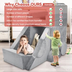 Kids Couch Sofa, 2024 Newest 16 PCS Modular Kids Play Couch 500+DIY Creative Toddler Couch, Freely Removable Baby Couch for Toddler Couch for Playroom Classroom Kids Room