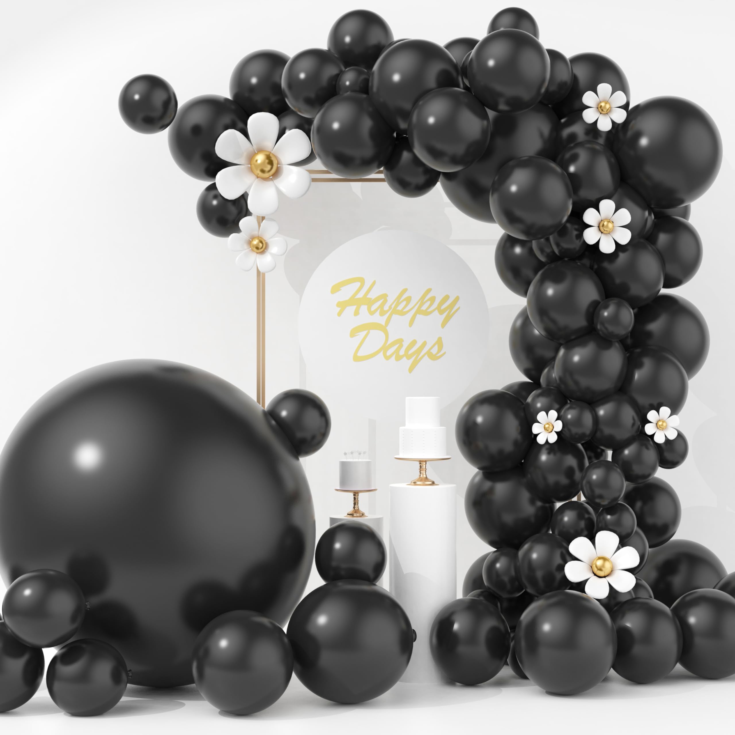 WXCSXINU 125Pcs Black Balloons Arch Kit with 5 Sizes 36" 18" 12" 10" 5", Including Giant Balloon, Arch Kit, Ribbon - Perfect for Birthday party, Wedding, Baby Shower & Event Decorations