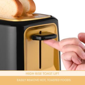 Warner Brothers Harry Potter 2-Slice Toaster by Select Brands, Imprints Hogwarts Crest and Harry Potter Glasses on Toasted Bread, Black and Gold, WBH-26TS