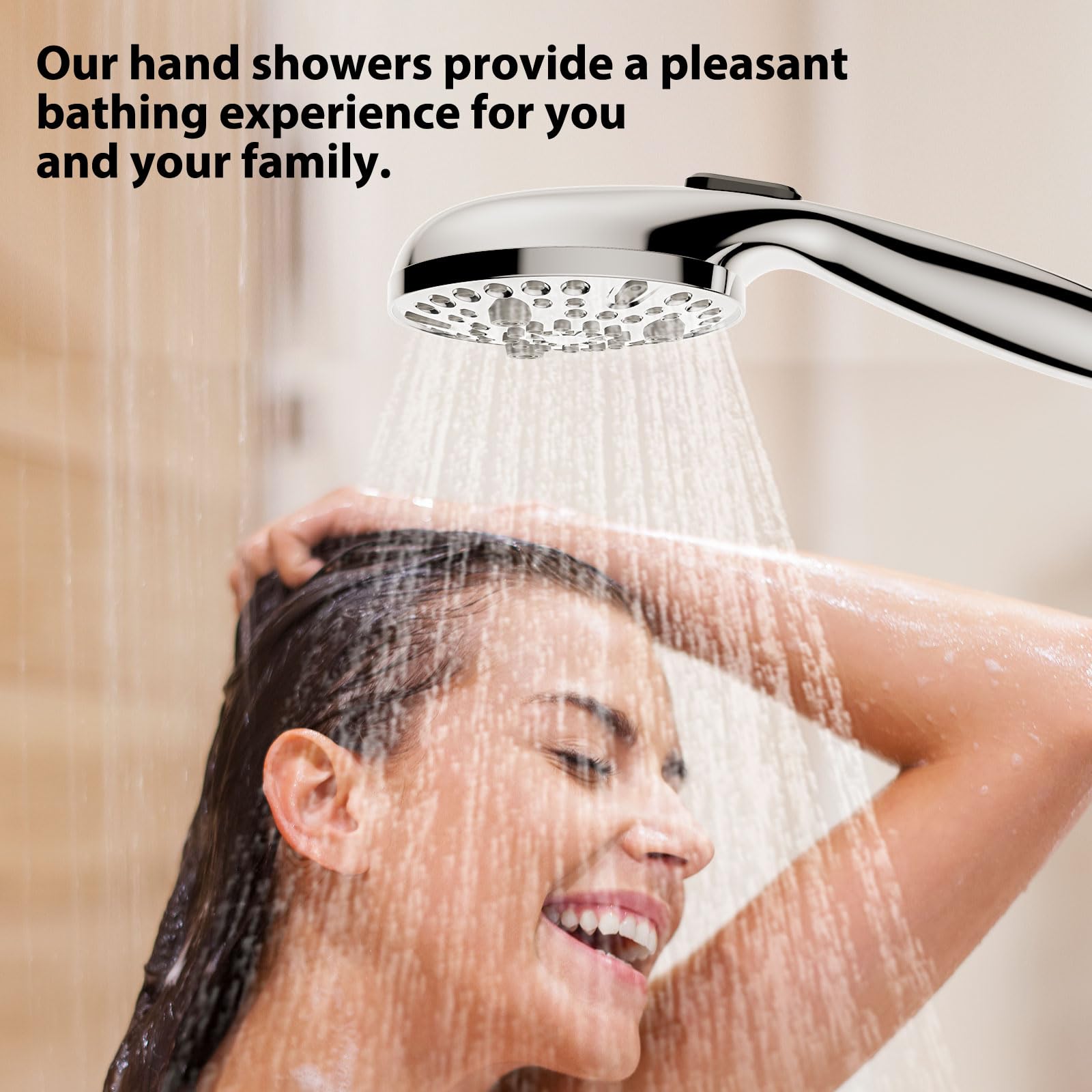 Shower Head with Handheld High Pressure - 59” Stainless Steel Hose Holder to Clean Tub Tile Pets - 10 Models Showerhead - All Chrome Finish