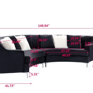 Eafurn 6 Seaters Oversized Symmetrical Curved Modular Sectional Sofa,140.94" Velvet Semi Circular Couch with Metal Legs and Pillows, Deep Seat Tufted Corner Sofa&Couch Living Room Furniture Set