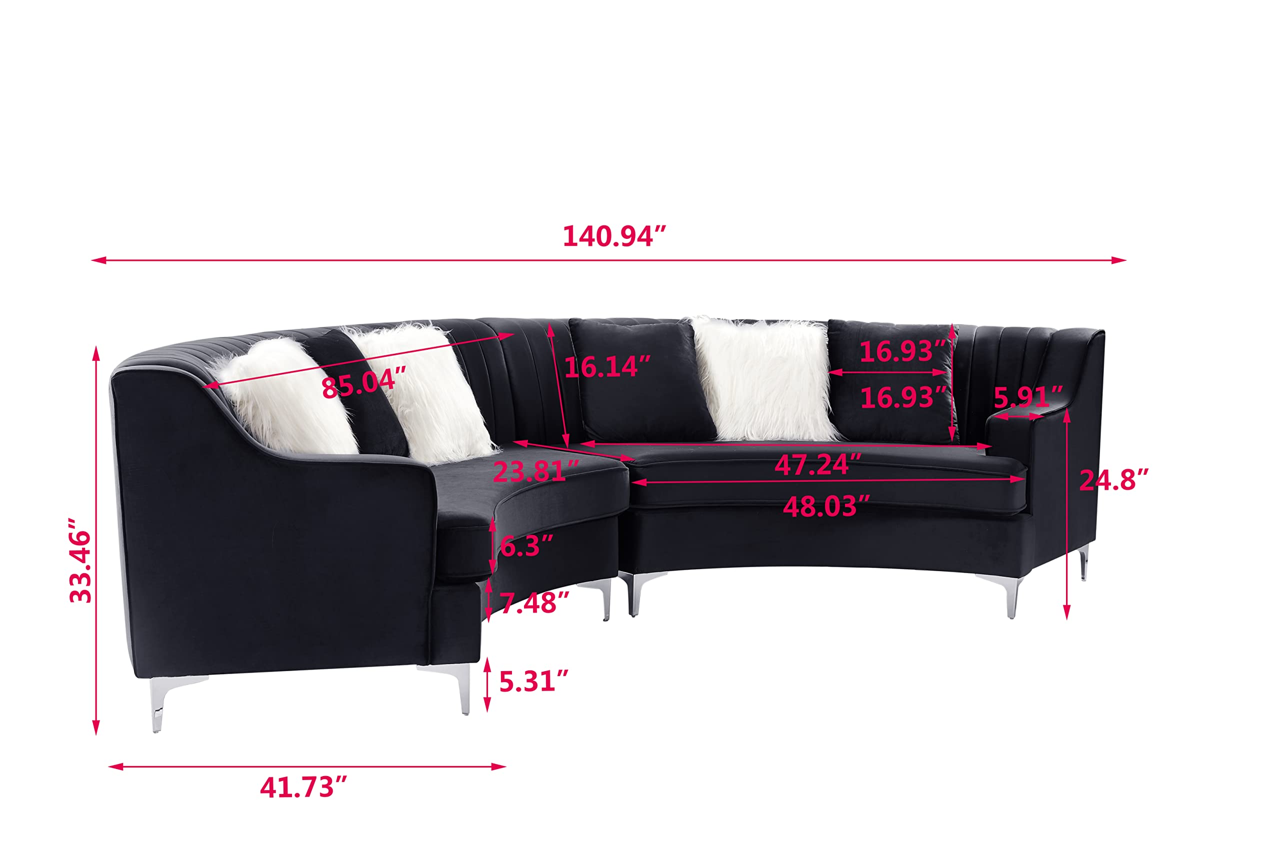 Eafurn 6 Seaters Oversized Symmetrical Curved Modular Sectional Sofa,140.94" Velvet Semi Circular Couch with Metal Legs and Pillows, Deep Seat Tufted Corner Sofa&Couch Living Room Furniture Set