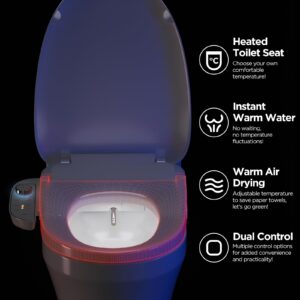 Electric Bidet Toilet Seat with Wireless Remote - Elongated Heated Bidet Toilet Seat - Bidet Warm Water with Dryer - Luxury Bidet Toilet Seat with Soft-Closing - LED Nightlight - Self-Clean Nozzle