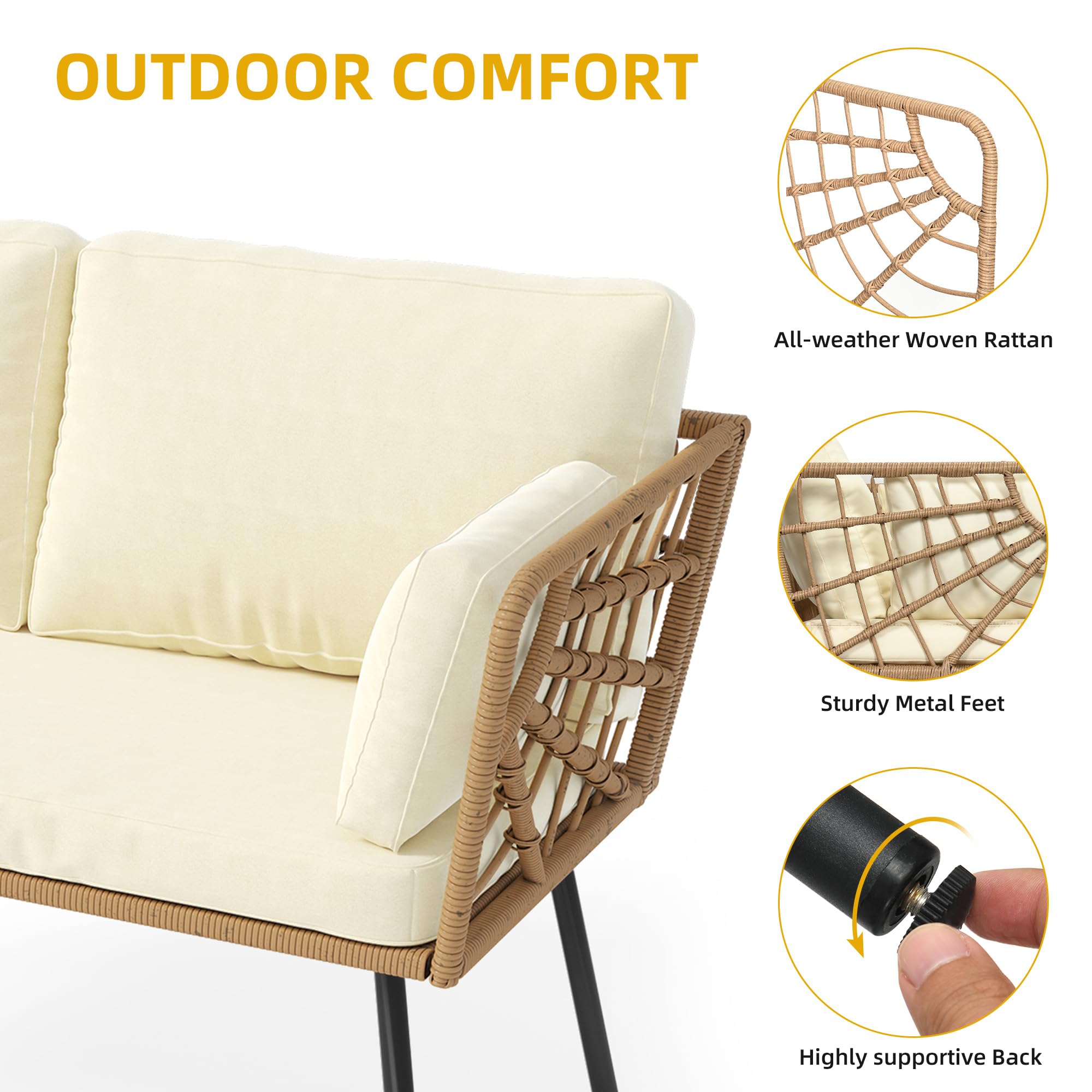 DWVO Patio Loveseat, All-Weather Wicker Rattan Patio Sofa for Balcony, Backyard, Pool, Porch, Deck, Outdoor Sectional Furniture with Cushions (Beige)