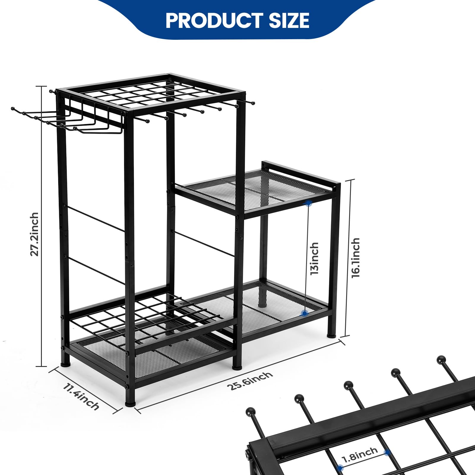 Garden Tool Organizer for Garage, Yard Tools Organizer with 2-tier Metal Shelve, Garage Tool Rack Hold Up to 50 Tools, Garden Tool Storage, Heavy Duty Steel, Yard Tool Holder for Garage, Shed, Outdoor