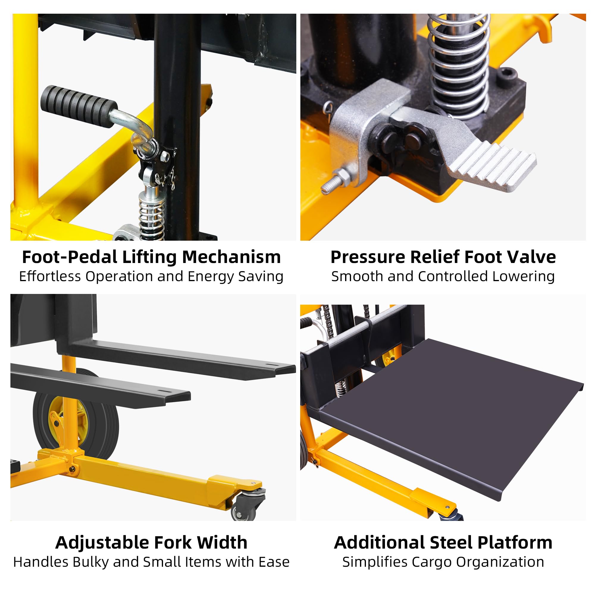 LuminaLiftCure Foldable Hydraulic Material Lift Winch Stacker with Swivel Wheels, 450lbs Pallet Forklift with 35" Lift Height, Pallet Truck Dolly, Pallet Jack Table Cart, Steel Platform Board x 1