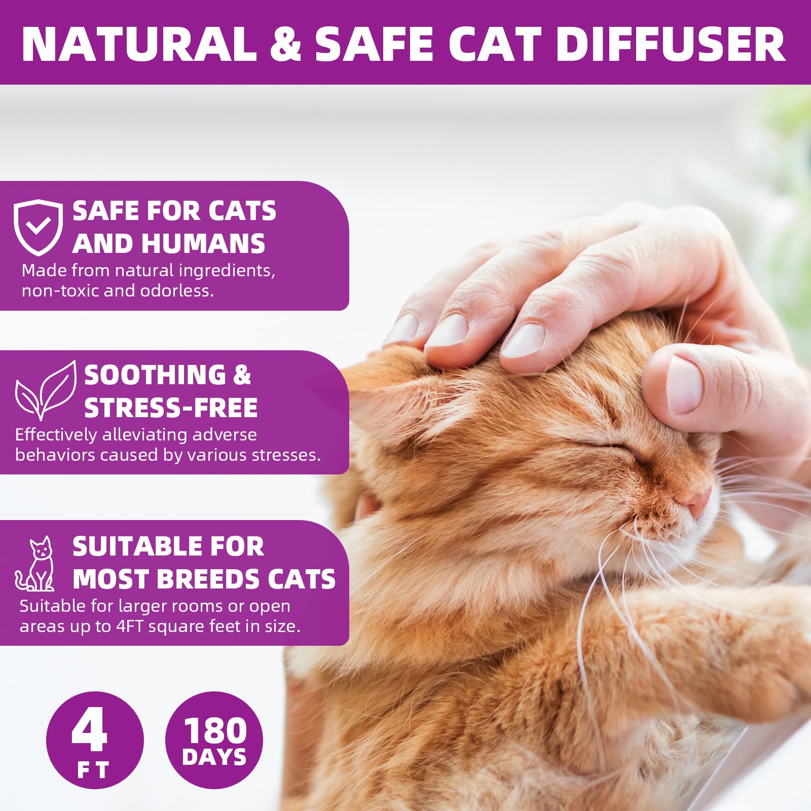 G · PEH Cat Pheromones Calming Diffuser Refill, 6 Pack Cat Calming Diffuser Refills Kit, Relieve Anxiety Stress 180 Days for Cats Calm, 48ml Fit All Common Diffusers Plug in