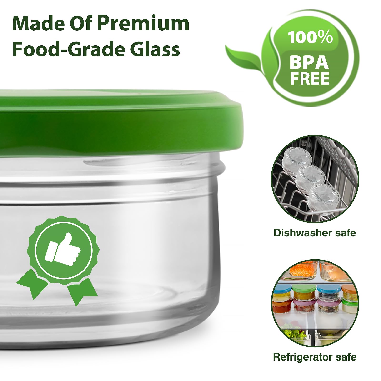 Freshmage [8 Pack] Salad Dressing Container to Go, 2.7 oz Glass Condiment Containers with Lids for Lunch Box, Small Sauce Containers Glass Jars with Lids Reusable & Leakproof