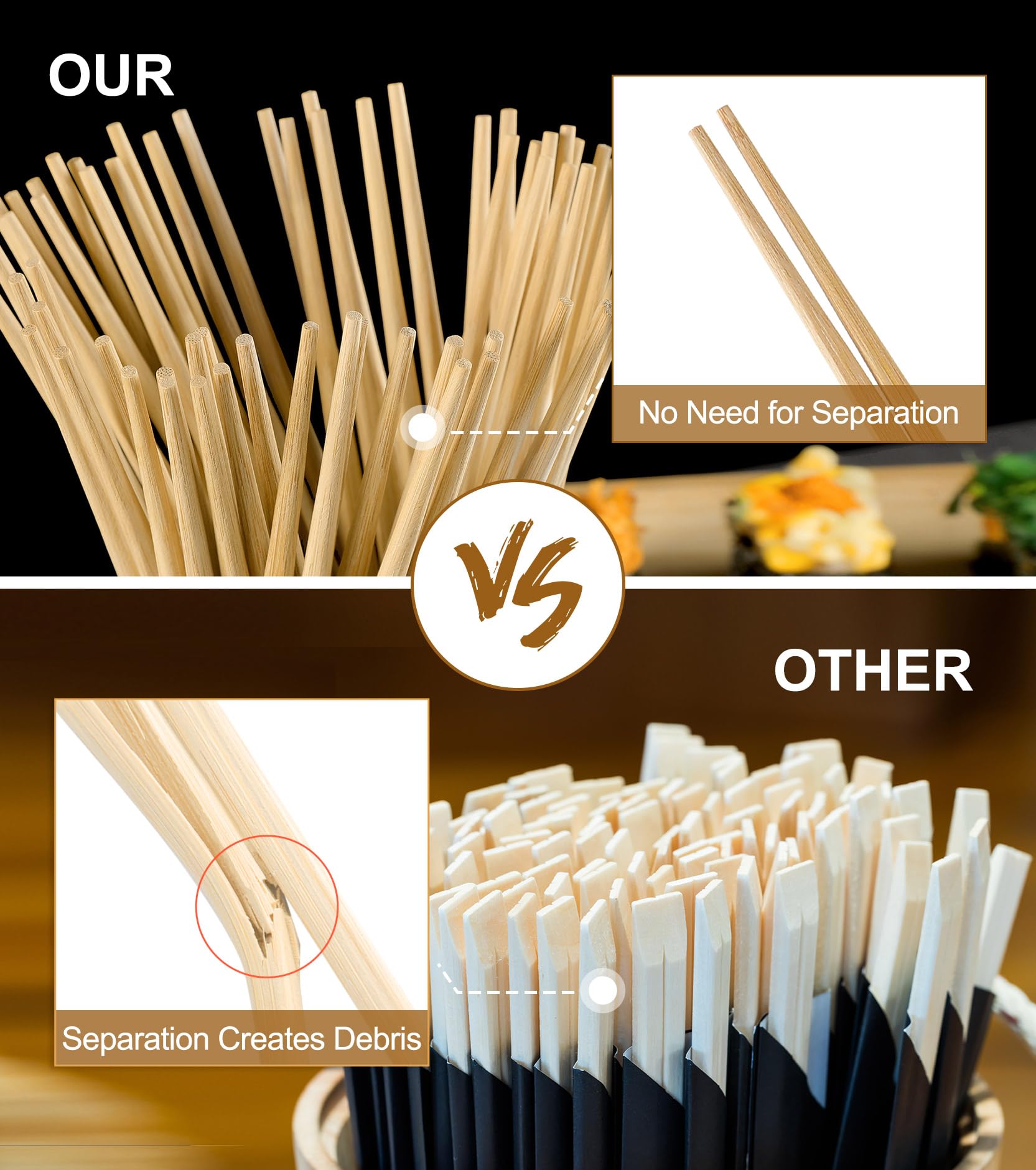 LOROTOCO 100Pairs Bamboo Chopsticks Disposable | Japanese | Sushi | Separated | Non Slip | Pointed Chopsticks-（9.45in）