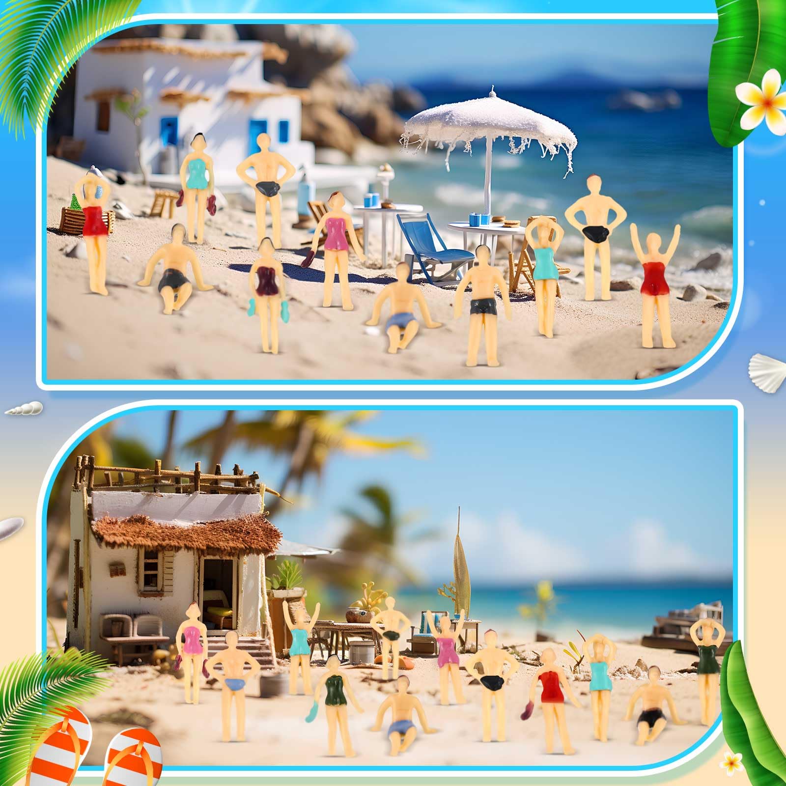 Namalu 50 Pcs 1: 75 Ho Scale Miniature People Figures Beach Swimsuits Figurines Standing Painted Mini People Set Miniature Doll House Accessories Beach Cake Decor for Pool Beach Party Favors