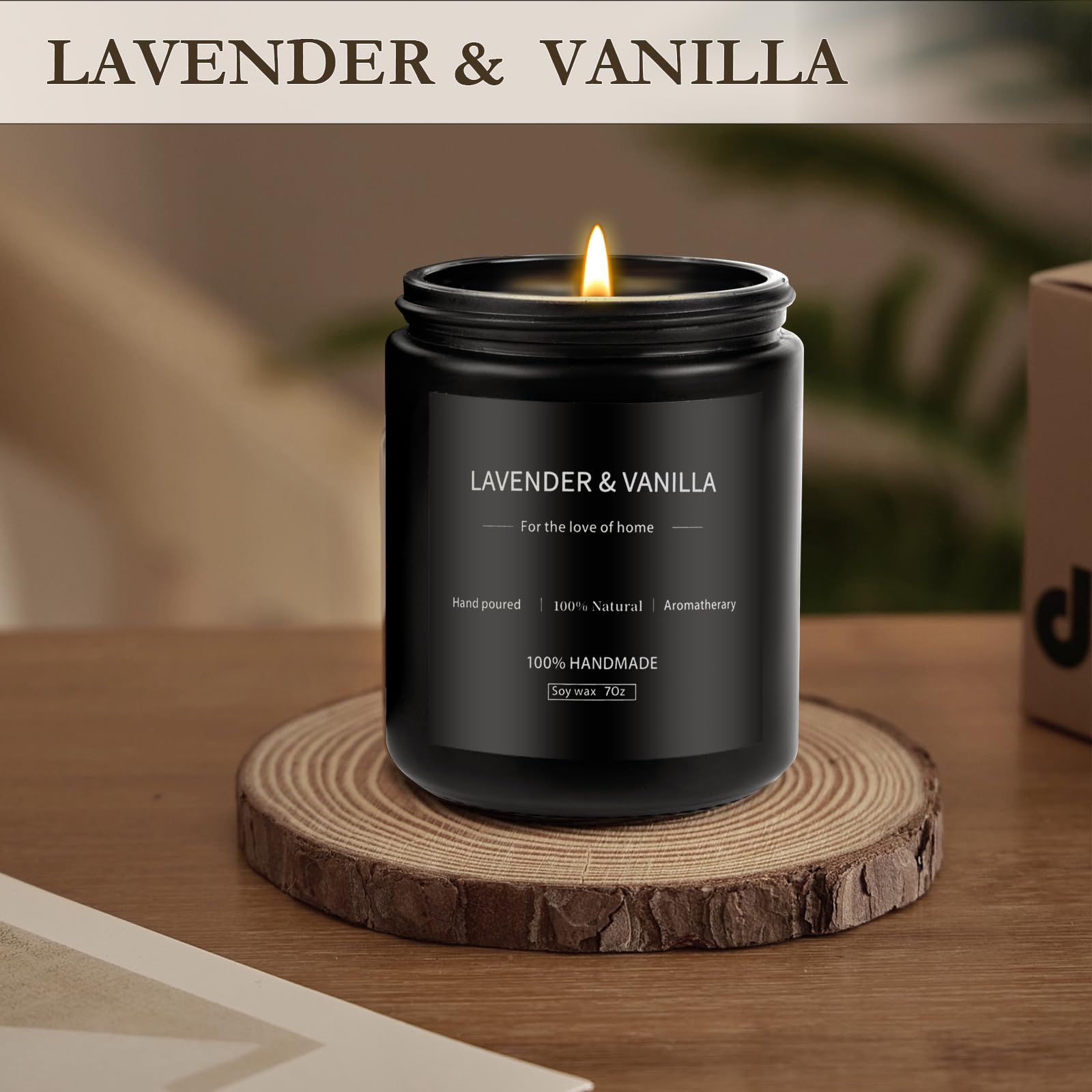 Scented Candles Black for Men, Lavender & Vanilla Jar Candles, Soy Candles for Home Scented, Aromatherapy Candles Gifts for Women & Men, 7oz