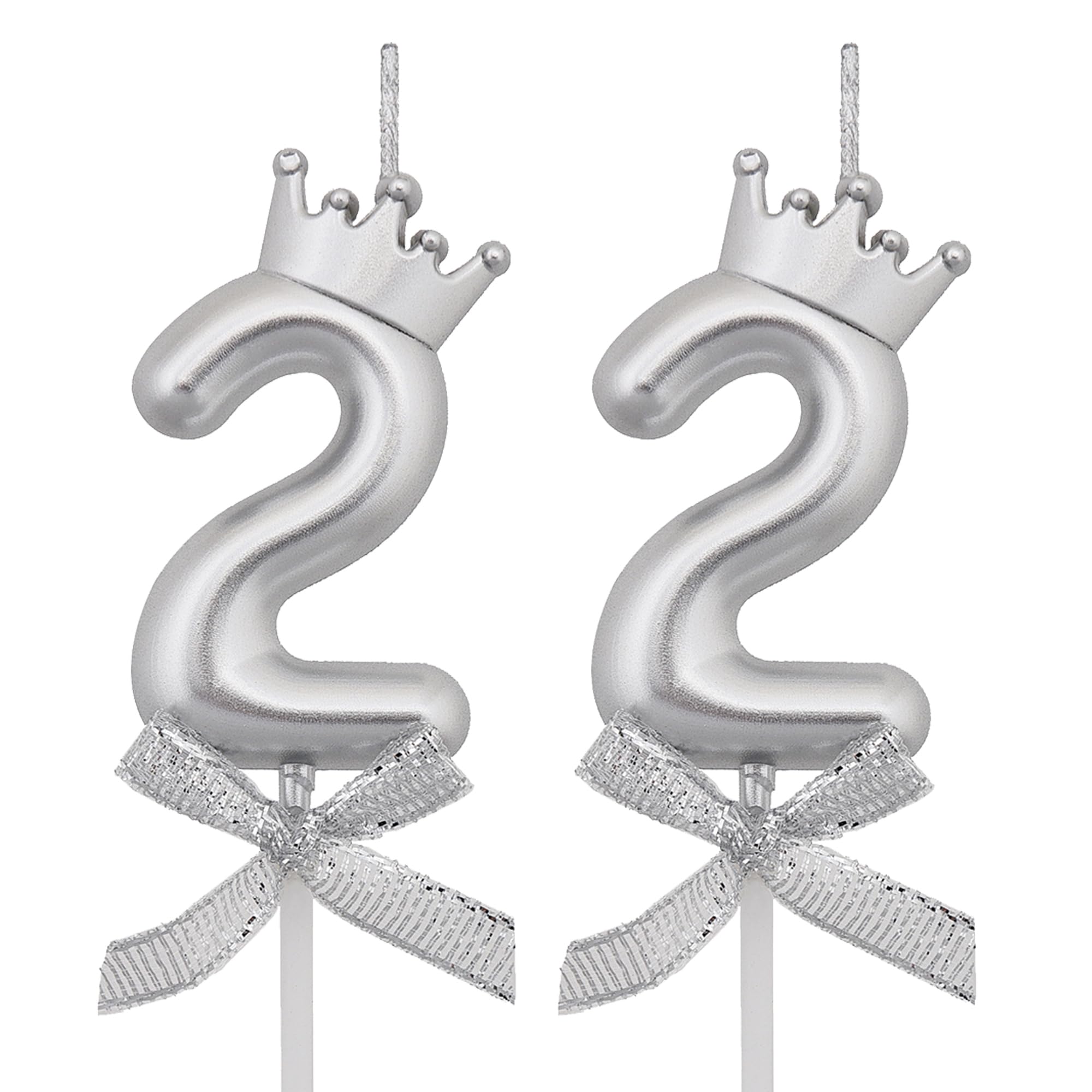 VSHILI 22 Birthday Candles, 22nd Cake Candles, Silver Happy Birthday Number 22 Candles Cake Topper Decorations for Party Men Women