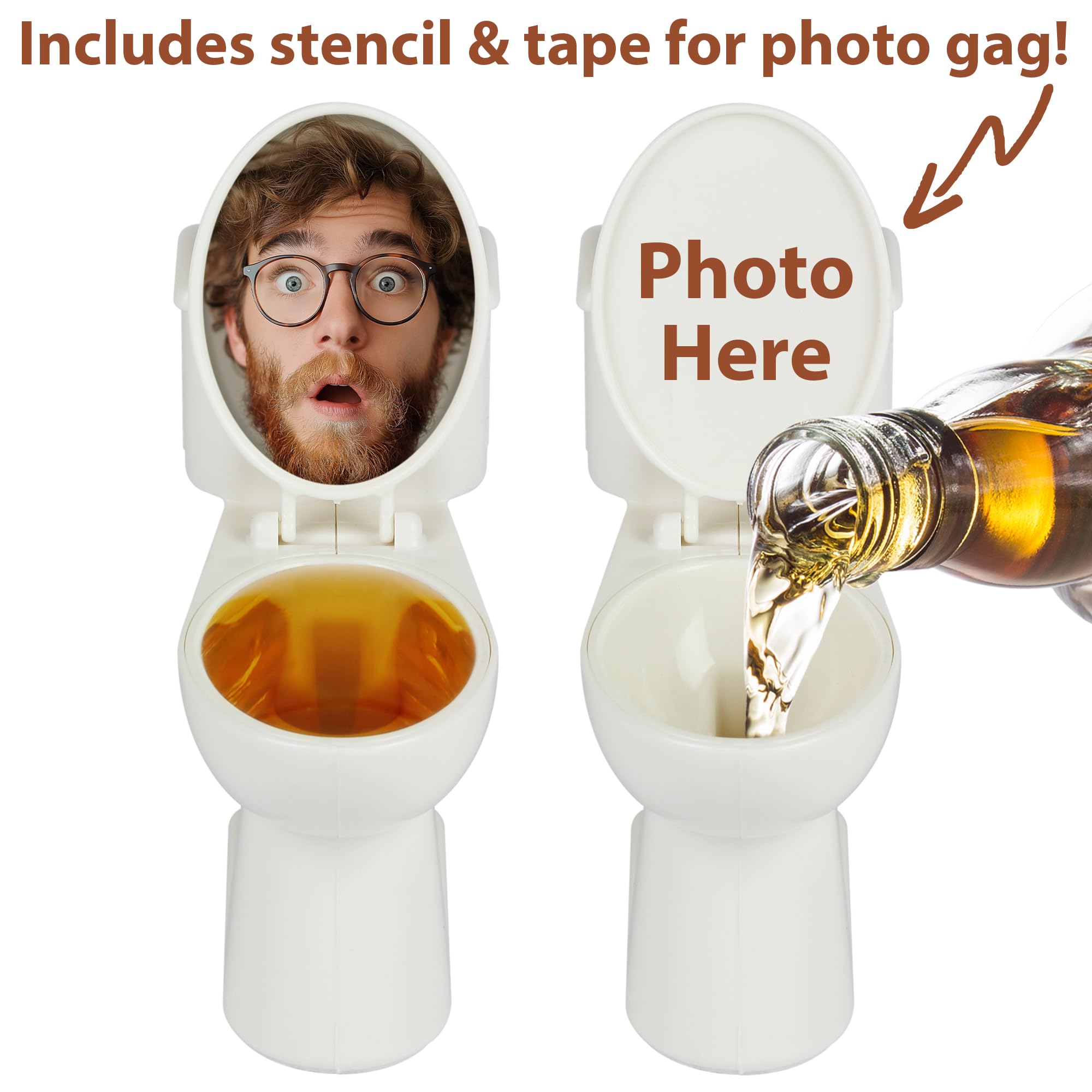 Throne Shots: Hilarious Toilet-Shaped Shot Glasses with Flip Lid for Custom Photo Gags, Ideal White Elephant Gift for Shot Fun, Parties, Funny Gifts for Adults, 1 oz, Set of 2