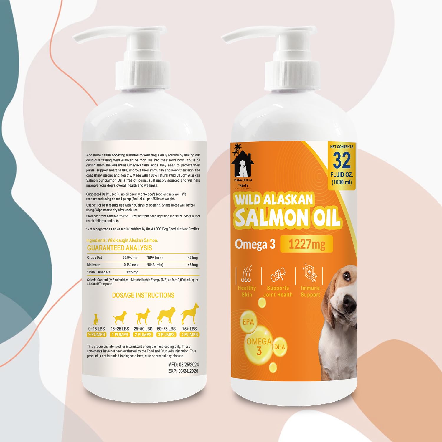 Salmon Oil for Dogs & Cats - Omega 3 Fish Oil Supplement for Healthy Skin & Coat, Joint & Bone Support, Allergy Relief, & Inflammation Defense - 32oz All-Natural Liquid Food Supplement