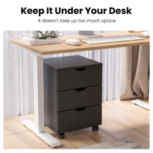 Farini Wood File Cabinet for Home Office,Under Desk 3 Drawer Mobile File Cabinet(Black,Non-Assembled)