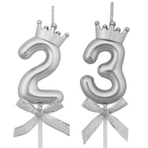 vshili 23 32 birthday candles, 23rd 32nd cake candles, silver happy birthday number 23 32 candles cake topper decorations for party men women