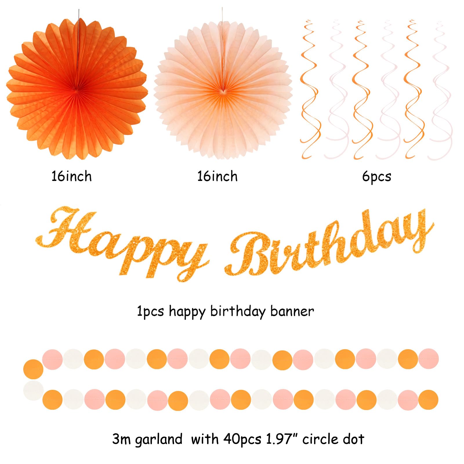 Orange-Beige Fal Boho Birthday Party-Decorations - 21pcs Autumn One Two Sweet Peach Happy Banner,Girls Groovy Paper Streamers Lanterns Honeycomb,Tissue Pom Poms Fan,Hippie Garland Decor Huglony