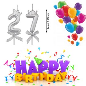 VSHILI 27 72 Birthday Candles, 27th 72nd Cake Candles, Silver Happy Birthday Number 27 72 Candles Cake Topper Decorations for Party Men Women