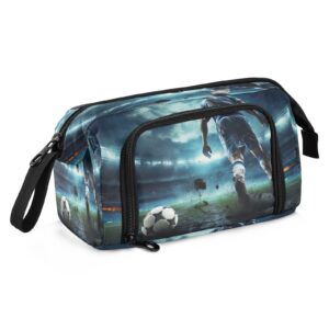 emelivor night soccer player pencil case large capacity pencil pouch bag with compartmens pen bag case with zipper stationery bag pencil organizer for school office girls boys adult college