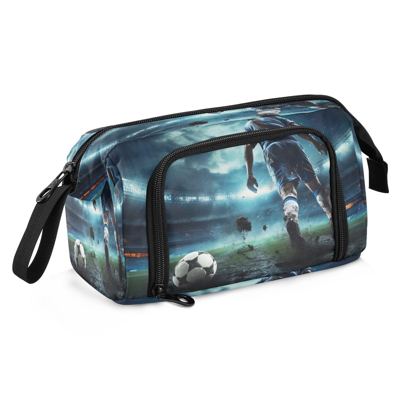 Emelivor Night Soccer Player Pencil Case Large Capacity Pencil Pouch Bag with Compartmens Pen Bag Case with Zipper Stationery Bag Pencil Organizer for School Office Girls Boys Adult College