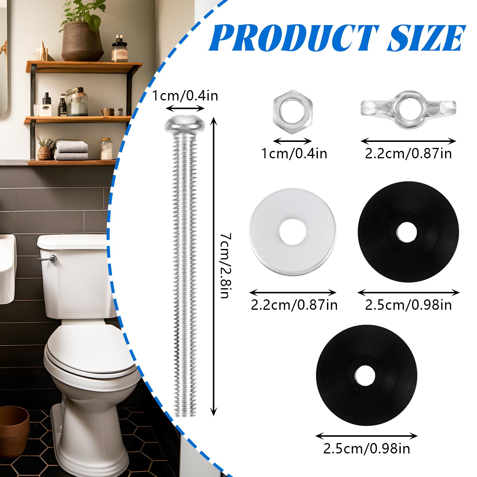 2Pcs Universal Toilet Tank to Bowl Bolts Kit, Waterproof and Rustproof Toilet Bolts,Heavy Duty Bolts,Toilet Tank Replacement Kit with Rubber Washers Gaskets,Wing Nuts and 2.8Inch Stainless Steel Screw