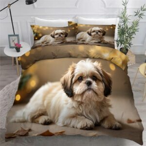 shih tzu duvet cover queen pets duvet covers bedding set 3 pieces textured soft microfiber comforter cover 90"x90" and 2 pillow shams, with zipper closure and ties