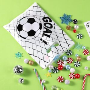 PEUTIER 50pcs Soccer Gift Bags, Plastic Soccer Goodie Goody Treat Snack Candy Bags Soccer Present Party Favor Bags Soccer Party Bags for Team Kids Teens Games Sports Events Supplies (White)