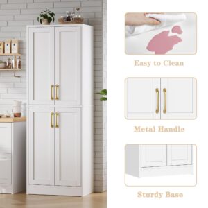 Homzbesy Pantry - Kitchen Pantry Cabinet with 4 Doors and Adjustable Shelves, Tall White Cabinet Freestanding Storage Cupboard for Dining Room Living Room, Laundry, Bathroom