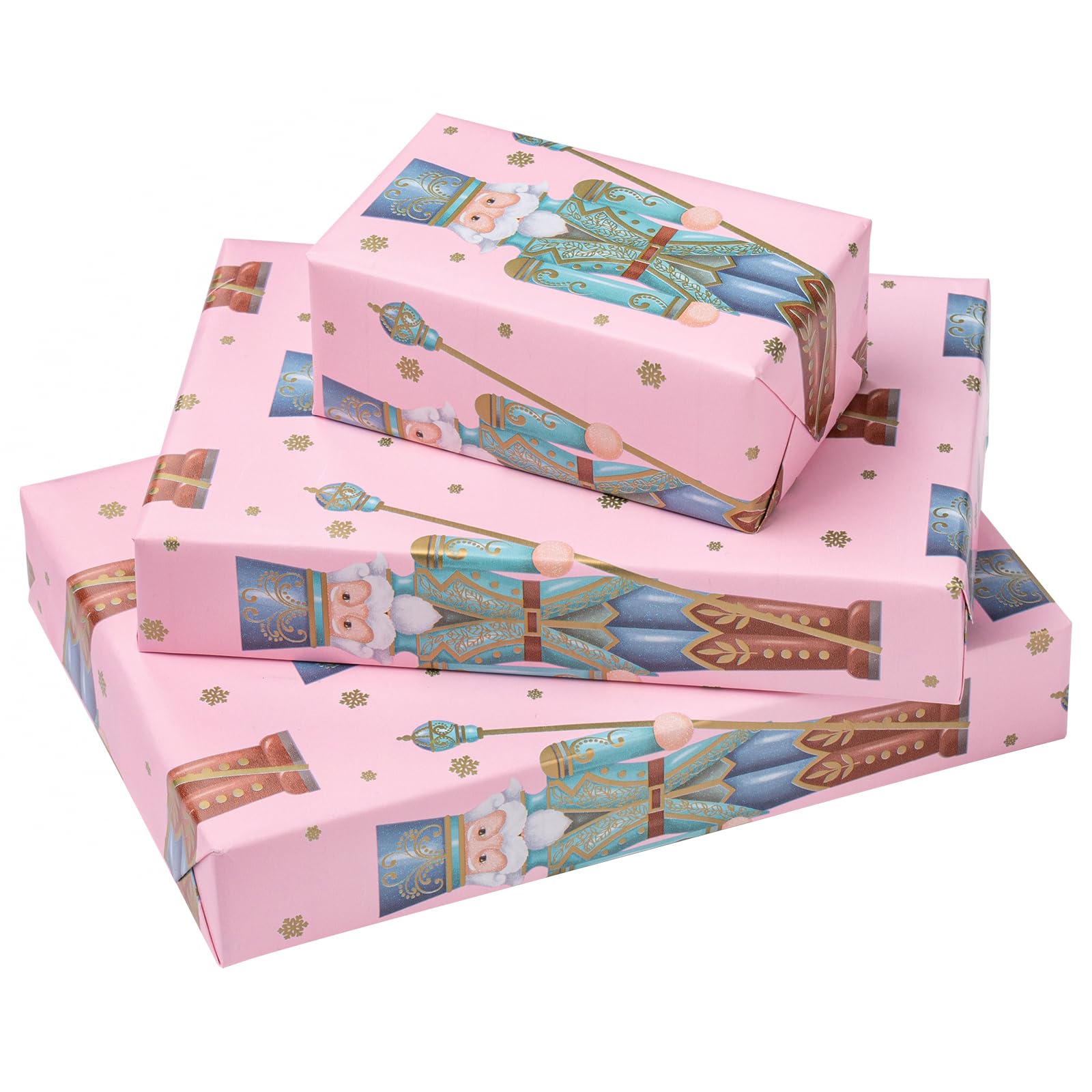 RUSPEPA Christmas Wrapping Paper Roll - Mini Roll - Pink Nutcracker Soldier Design Great for Christmas, Holiday and Party - 17.5 Inches X 32.8 Feet