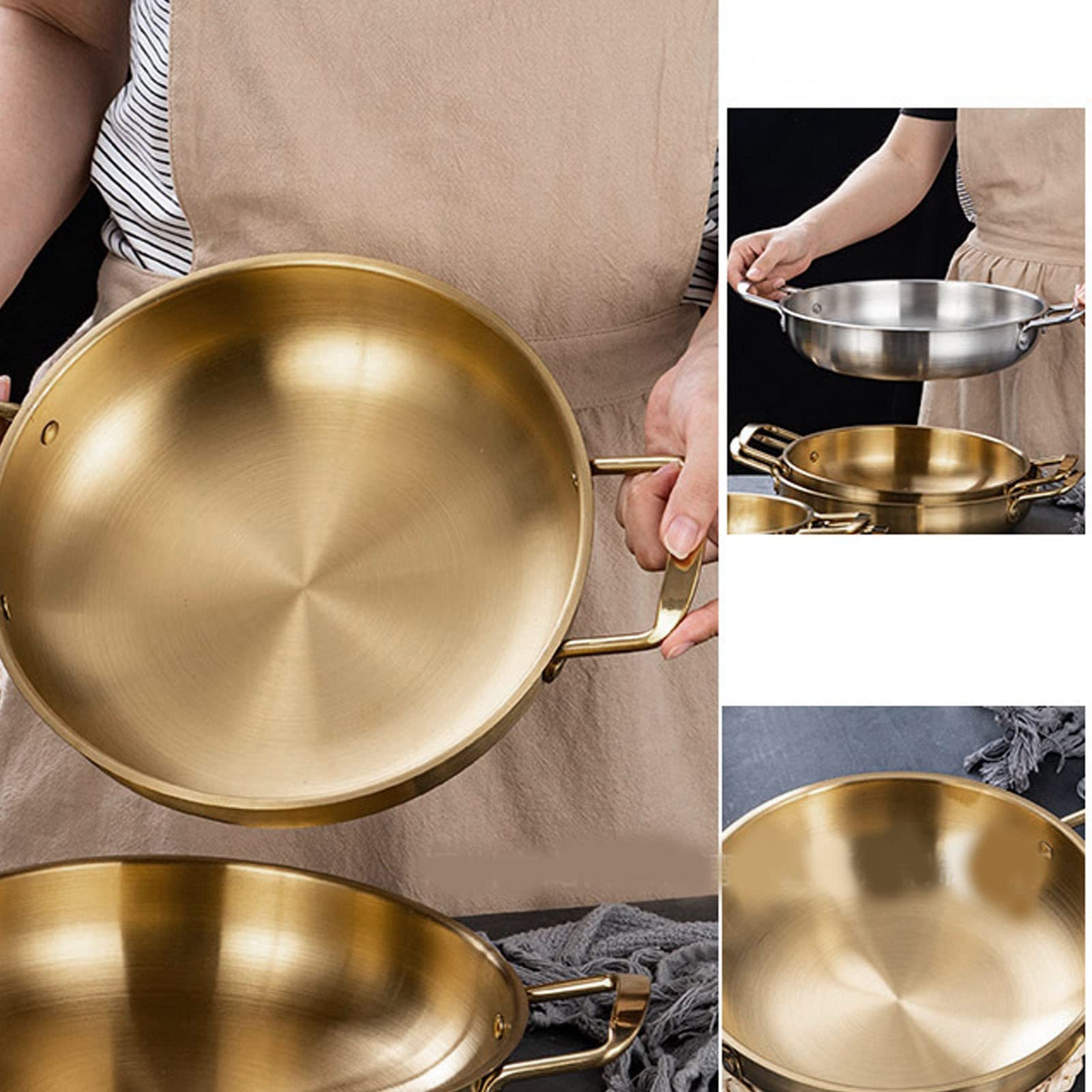 Portable Stainless Steel Noodle Pot for Cooking Ramen, Lightweight Korean Ramen Pot for Gas Stove, Induction Stove - Gold (Inner diameter 26cm)