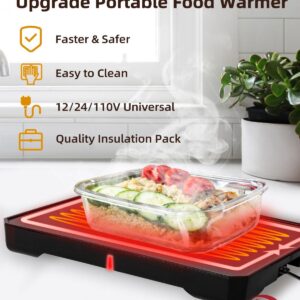 SOHIDA Portable Heated Lunch Box, 12V/24V/110V Conduction Heating Portable Food Warmer for Adults, Mini Portable Microwave 9.06"x6.61"x0.98" with Carry Bag, Easy to Use Car Food Warmer