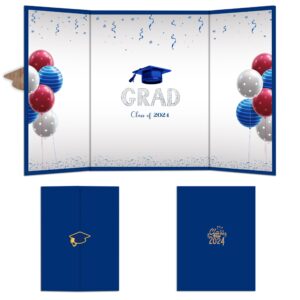 navy blue graduation signature board, grad cap & balloons, 18"x12" class of 2024 grad guest book alternative for college & high school students, congrats graduate gift, party favor & decors - a05