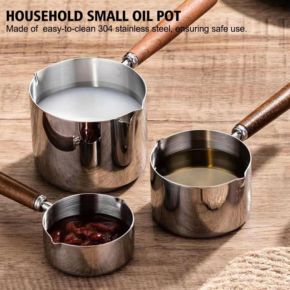 Stainless Steel Sauce pan, Mini Milk Warmer Pot Soup Pan with Wooden Handle,Hot Oil Small Pot Household 304 Stainless Steel Oil Splash Pan,Small Saucepan for Butter Warmer Heating Milk Cooking Sauce