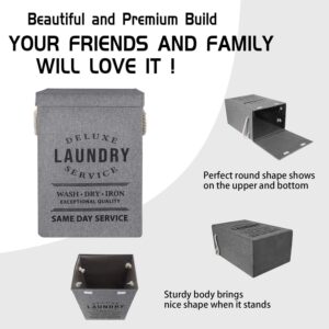 JMBNH Laundry Basket 84L Large Laundry Hamper with Lid,Foldable and Waterproof Laundry Bag with Padded Handles, Clothes Hamper Stands Up Well, Collapsible Laundry Basket Easy Storage-Gray