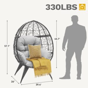 DWVO Egg Chair Patio Rattan Chair with Stand Anti-Slip All-Weather Poratble Adjustable Chair Feet Wicker Egg Lounger Chair for Indoor Outdoor 330LBS (Grey)