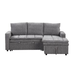 LUMISOL 82" Convertible Sleeper Sofa with Pull Out Bed, Modern L-Shaped Sectional Sofa with Storage Chaise, Chenille Modular Sofa Pull Out Couch Bed for Living Room, Small Apartment (Grey)